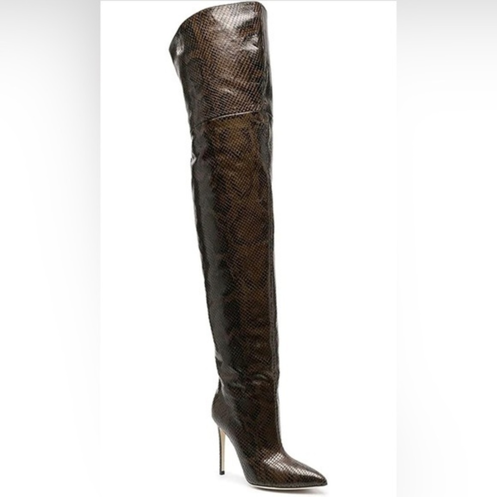🔥 Fall Must-Have | Brown Snake Print Over-the-Knee Stiletto Boots | Size 9